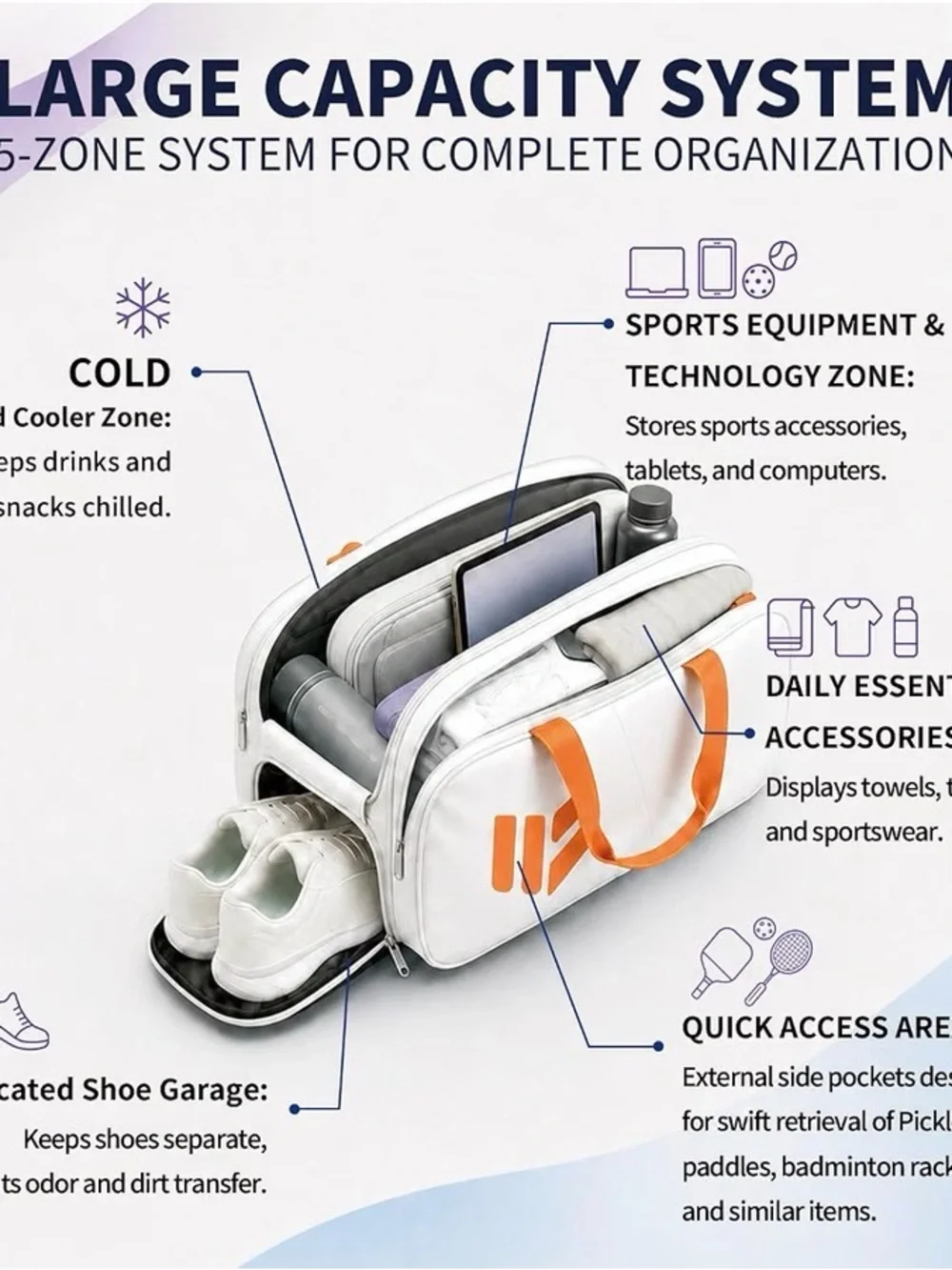 Smartway 40L Pickleball Bag White